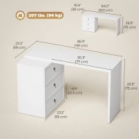 HOMCOM L Shaped Computer Desk Home Office Desk with 3 Drawers White Wood Grain(m-3)