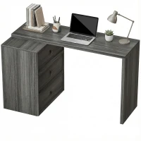 HOMCOM L Shaped Computer Desk Home Office Desk with 3 Drawers Black Wood Grain(m-11)