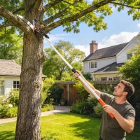 Outsunny 6.5ft 2-In-1 Manual Pole Saw for Tree Trimming, Aluminium Telescopic Long Reach Pole Pruner with Sharp 65Mn Steel Blade(m-8)