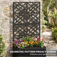 Outsunny Metal Raised Garden Bed with Trellis for Climbing Plants, Freestanding or Wall Mounted Flower Bed with Privacy Panel(m-7)