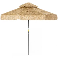 Outsunny 8.5 FT Hula Thatched Tiki Patio Umbrella, 2-Tier Tropical Hawaiian Style Outdoor Umbrella with 8 Ribs, UPF30+, Khaki(m-1)