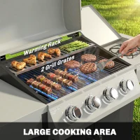 Outsunny 4+1 Burner Liquid Propane Gas Grill, Outdoor Portable BBQ Grill with Side Burner, Warming Rack, Side Shelf(m-4)