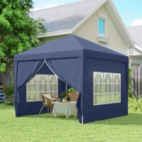 Outsunny 10'x10' Outdoor Pop Up Party Tent Wedding Gazebo Canopy with Carrying Bag (Blue)(m-9)