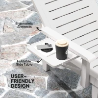 Outsunny Set of 2 Tanning Chair, 5 Positions Adjustable Outdoor Lounge Chairs with Foldable Side Table, White(m-5)