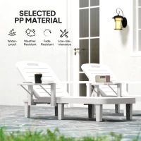 Outsunny Set of 2 Tanning Chair, 5 Positions Adjustable Outdoor Lounge Chairs with Foldable Side Table, White(m-6)