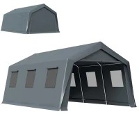 Outsunny 20 x 13 ft Carport, Portable Garage with Roll-Up Door and Windows, PE Canopy, Steel Frame, Dark Grey(m-11)