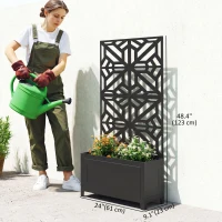 Outsunny Metal Raised Garden Bed with Trellis for Climbing Plants, Freestanding or Wall Mounted Flower Bed with Privacy Panel(m-3)