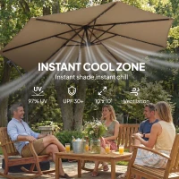 Outsunny 10 ft Cantilever Patio Umbrella with Light, Weight, Offset Hanging Outdoor Umbrella with Protective Cover, Tan(m-7)