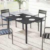 Outsunny Outdoor Dining Table for 4 People, Rectangular Patio Table with HDPE Top and Metal Frame, for Garden, Backyard, Deck(m-8)