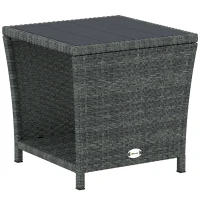 Outsunny 17.7" Wicker Side Table with Storage Shelf, Square PE Rattan Outdoor End Table with PS Wood Slat Top, Grey(m-11)