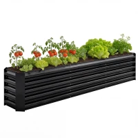 Outsunny 8 x 1.3 x 1.5ft Galvanized Raised Garden Bed, Reinforced Outdoor Planter Box with Open Bottom, Black(m-11)