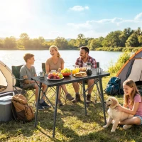 Outsunny Adjustable Height Folding Picnic Table with Removable Plates, Aluminum Camping Table, Black(m-2)
