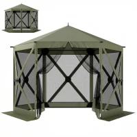 Outsunny 10 x 11 ft Pop Up Gazebo Screen Tent, Portable Instant Camping Canopy Screen House with Nettings, Carry Bag, Dark Green(m-11)
