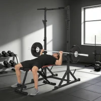 Soozier Adjustable Squat Rack, Multi-Function Bench Press Rack with Weight Plate Holders and Pull up Bar, Black(m-8)