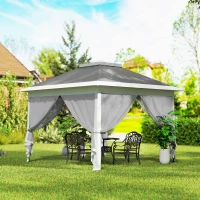 Outsunny 11' x 11' Pop Up Gazebo, Double Roof Foldable Height Adjustable Canopy Tent with Mesh Sidewalls, Carrying Bag, Dark Grey(m-8)