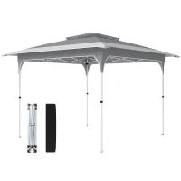 Outsunny 11.5 x 11.5 ft Pop Up Canopy Tent with 1-Button Push Easy Setup, UPF 50+ 2-Tier Instant Canopy with Carry Bag, Dark Grey(m-2)
