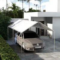 Outsunny 10 x 20ft Carport Roof, UV Resistant Canopy Replacement Cover with Ball Bungee Cords, White(m-10)