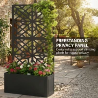 Outsunny Metal Raised Garden Bed with Trellis for Climbing Plants, Freestanding or Wall Mounted Flower Bed with Privacy Panel(m-6)