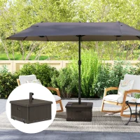Outsunny 3-in-1 Outdoor Umbrella Base with Wheels and Handles, End Table, Flower Box Planter with Hole, 176 lbs. Capacity, Brown(m-1)