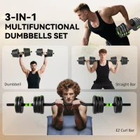 Soozier Adjustable Dumbbell Set, 3 in 1 Weights Dumbbells Set for Home Gym, 66lb Free Weights with Connector and Non-Slip Grip(m-4)