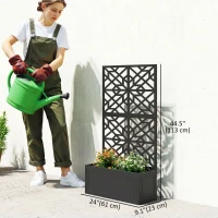 Outsunny Metal Raised Garden Bed with Trellis for Climbing Plants, Freestanding or Wall Mounted Flower Bed with Privacy Panel(m-3)