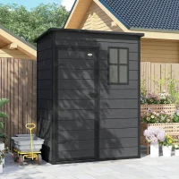 Outsunny 5 x 3FT Garden Shed with Floor, Outdoor Storage Shed with Lockable Door, Window and Vent for Backyard, Patio, Dark Grey(m-10)