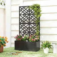 Outsunny Metal Raised Garden Bed with Trellis for Climbing Plants, Freestanding or Wall Mounted Flower Bed with Privacy Panel(m-10)