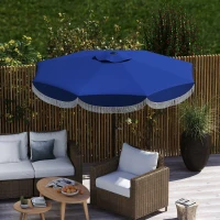 Outsunny 9FT Patio Umbrella Parasol, UPF 30+ Outdoor Market Umbrella with Crank, 8 Ribs, Push Button Tilt, Blue(m-10)