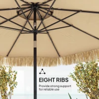 Outsunny 8.5 FT Hula Thatched Tiki Patio Umbrella, 2-Tier Tropical Hawaiian Style Outdoor Umbrella with 8 Ribs, UPF30+, Khaki(m-7)