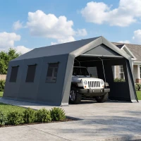 Outsunny 20 x 13 ft Carport, Portable Garage with Roll-Up Door and Windows, PE Canopy, Steel Frame, Dark Grey(m-8)