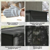 Outsunny 5 x 3FT Garden Shed with Floor, Outdoor Storage Shed with Lockable Door, Window and Vent for Backyard, Patio, Dark Grey(m-7)