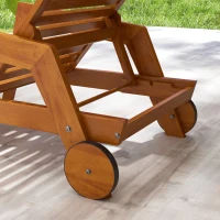 Outsunny Wood Lounge Chair Outdoor Tanning Chair with Wheels, 3-Position Adjustable Backrest and Armrests, Orange(m-10)