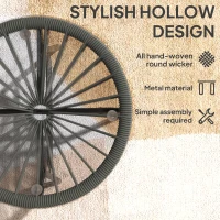 Outsunny Rattan Side Table, Round Outdoor Table, with Round PE Rattan and Tempered Glass Table Top for Patio, Garden, Dark Grey(m-5)