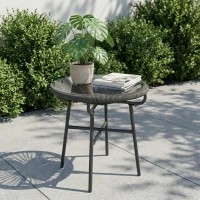 Outsunny Rattan Side Table, Round Outdoor Table, with Round PE Rattan and Tempered Glass Table Top for Patio, Garden, Dark Grey(m-7)