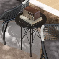 Outsunny 15.7" Round Garden Table with Floral Cut-Out, Steel Balcony Side Bistro Coffee Table with Adjustable Feet, Black(m-9)
