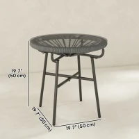 Outsunny Rattan Side Table, Round Outdoor Table, with Round PE Rattan and Tempered Glass Table Top for Patio, Garden, Dark Grey(m-3)