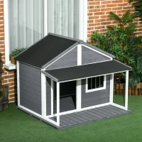 PawHut Outdoor Cabin Style Dog House, Medium Dogs, 53 lbs, Gray(m-8)