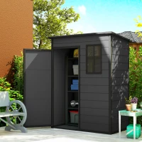Outsunny 5 x 3FT Garden Shed with Floor, Outdoor Storage Shed with Lockable Door, Window and Vent for Backyard, Patio, Dark Grey(m-1)