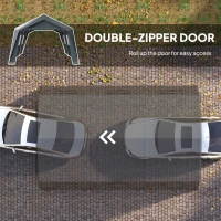 Outsunny 20 x 13 ft Carport, Portable Garage with Roll-Up Door and Windows, PE Canopy, Steel Frame, Dark Grey(m-6)