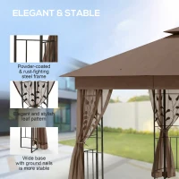 Outsunny 10'x10' Soft-top Steel Patio Gazebo Outdoor Sun Shelter with 2-Tier Polyester Roof, Curtain Sidewalls, Dark Brown(m-5)