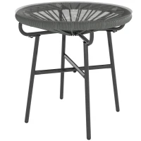 Outsunny Rattan Side Table, Round Outdoor Table, with Round PE Rattan and Tempered Glass Table Top for Patio, Garden, Dark Grey(m-2)