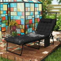 Outsunny Folding Lounge Chair with Adjustable Canopy, 4-Position Outdoor Tanning Chair with Headrest, Black(m-10)