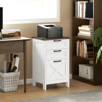 HOMCOM Vertical File Cabinet with 3 Drawers, Rustic Farmhouse Office Storage Cabinet for A4, Letter Size, Distressed White(m-10)