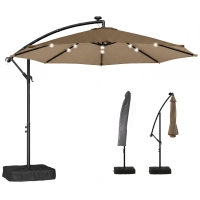 Outsunny 10 ft Cantilever Patio Umbrella with Light, Weight, Offset Hanging Outdoor Umbrella with Protective Cover, Tan