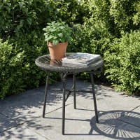 Outsunny Rattan Side Table, Round Outdoor Table, with Round PE Rattan and Tempered Glass Table Top for Patio, Garden, Dark Grey(m-10)