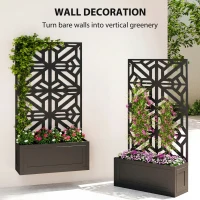 Outsunny Metal Raised Garden Bed with Trellis for Climbing Plants, Freestanding or Wall Mounted Flower Bed with Privacy Panel(m-5)