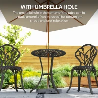 Outsunny 3PCs Patio Bistro Set, Outdoor Cast Aluminum Garden Table and Chairs with Umbrella Hole for Balcony, Bronze(m-7)