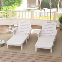 Outsunny Set of 2 Tanning Chair, 5 Positions Adjustable Outdoor Lounge Chairs with Foldable Side Table, White(m-9)