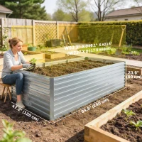 Outsunny 8' x 4' x 2' Raised Garden Bed, Galvanized Planter Box for Growing Flowers, Herbs and Vegetables, Silver(m-3)