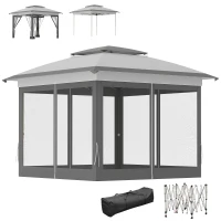 Outsunny 12' x 12' Pop Up Canopy Tent with Netting and Carry Bag, Instant Sun Shelter with 137 sq.ft Shade, Tents for Parties, Height Adjustable, for Outdoor, Garden, Patio, Gray(m-11)